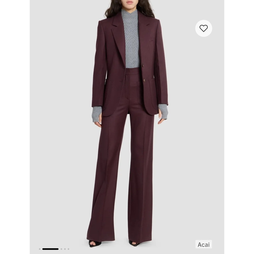 Victoria Beckham Alina dress Pants Burgundy Wool wide leg High Rise Acai Size 2
